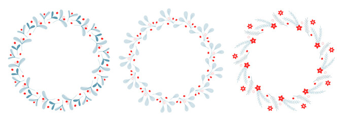 Set of Christmas wreath. Decorative elements for cards, invitations, sale, scrapbooking. Vector illustration.	