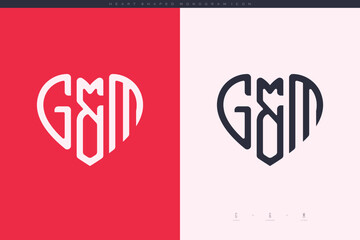 Initial GM letters with red heart and love logo flat icon monogram concept