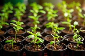 Variety of seedlings, multitude of different young plants in the nursery