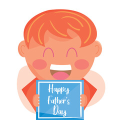 Isolated happy kid cartoon holding an album Happy father day Vector