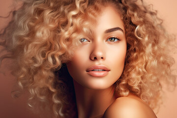 Woman with  caramel natural afro-textured curly hair. Healthy hair. 