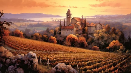 Foto op Canvas Vineyards of France and Italy in an idyllic landscape at sunset © Ramon Grosso