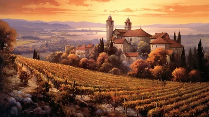 Fotobehang Vineyards of France and Italy in an idyllic landscape at sunset © Ramon Grosso