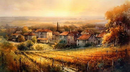 Foto auf Alu-Dibond Vineyards of France and Italy in an idyllic landscape at sunset © Ramon Grosso