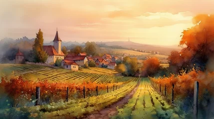 Zelfklevend Fotobehang Vineyards of France and Italy in an idyllic landscape at sunset © Ramon Grosso