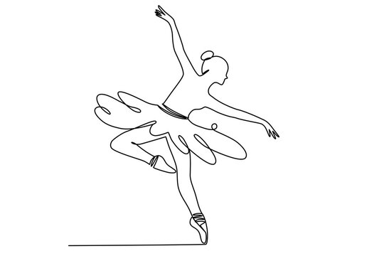 One continuous line drawing of ballet dancer. Female ballerina, dancer in simple linear style. Editable stroke. Doodle outline vector illustration