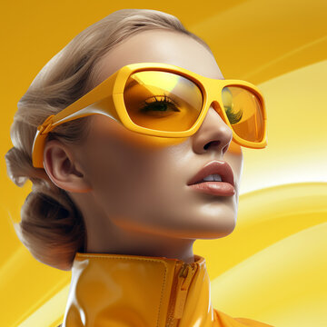 Fashionable woman wearing brightly colored glasses