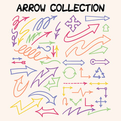 hand drawn fun colourful doodle arrow collection set, marker, pen, jittery, symbol, direction, symbol, playful graphic