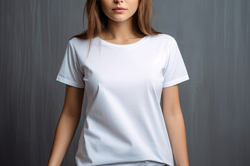 Fototapeta premium woman wearing blank white t-shirt, t-short mock up 