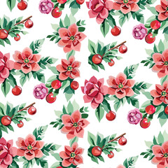 watercolor merry christmas flower pattern