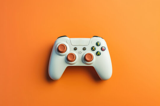Modern video game controller on colorful gradient background