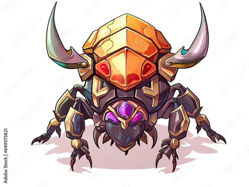 Poster a bug with horns and horns on it's head. generative ai