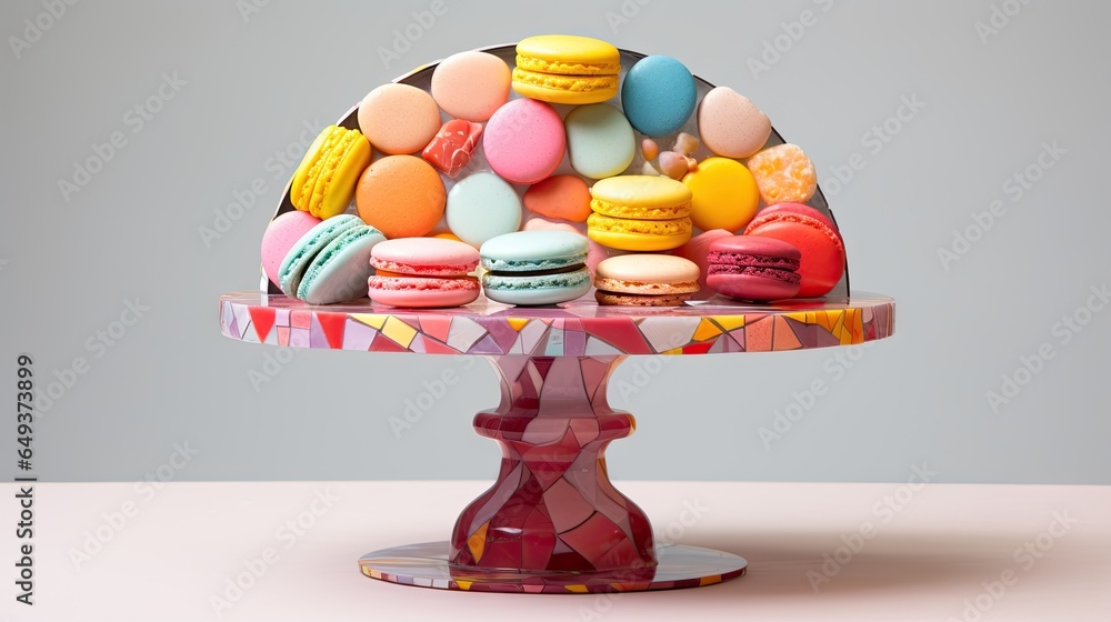 Poster a cake with macaroons and macaroons on it. generative ai