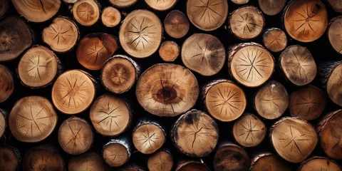 Fototapete Brennholz Textur Wooden natural sawn logs as background. Created with AI tools