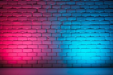 Lighting effect red and blue on empty brick wall background. Showing or placing products. Lighting effect pink and cyan wall background | Generative AI