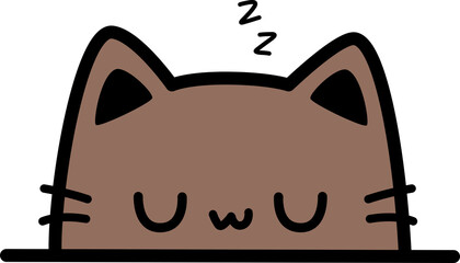 Cute sleeping brown cat cartoon doodle flat style