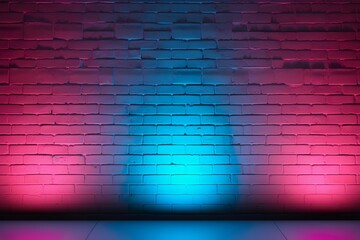 Lighting effect red and blue on empty brick wall background. Showing or placing products. Lighting...