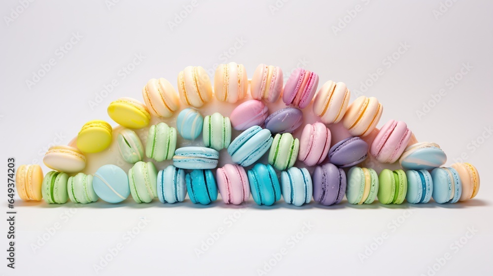 Poster a stack of macaroons sitting on top of each other. generative ai