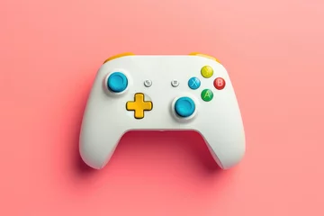 Tuinposter Modern video game controller on colorful gradient background © Mr. Muzammil