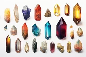 Lithography of gemstones collection. Crystals and minerals background. AI generative
