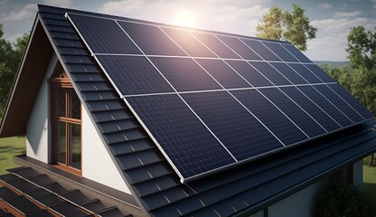 Obraz premium Historic farm house with modern solar panels on roof and wall