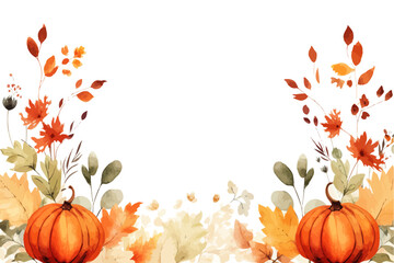 Autumn panorama and pumpkins colorful watercolor frame. Autumn. Vector  design.