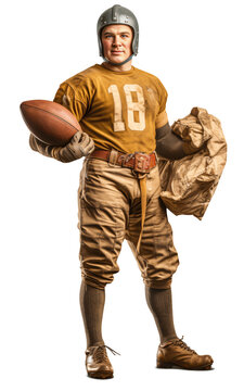 Rugby player holding a ball isolated on the transparent background PNG.