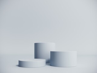3D podium, stand on pastel, light background with copy space. Mock up for the exhibitions, presentation of products, shoes - 3D, render. Composition of geometric object, cylinder.	