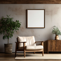 Mock up poster frame in interior background, Scandinavian style, 3D render