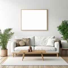 Mock up poster frame in interior background, Scandinavian style, 3D render