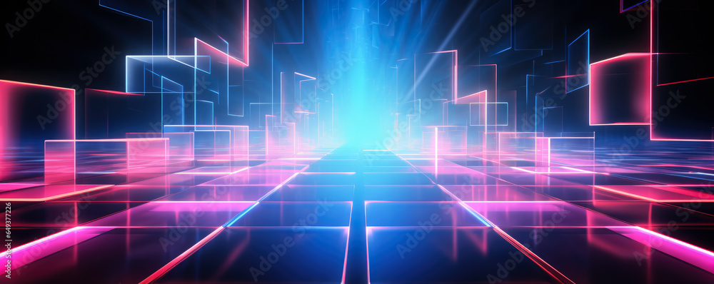 Aufkleber glowing neon grid in cyberspace background with empty space for text