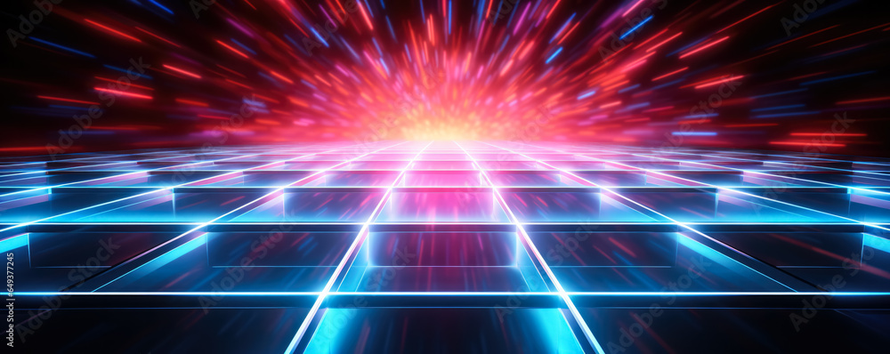Aufkleber glowing neon grid in cyberspace background with empty space for text