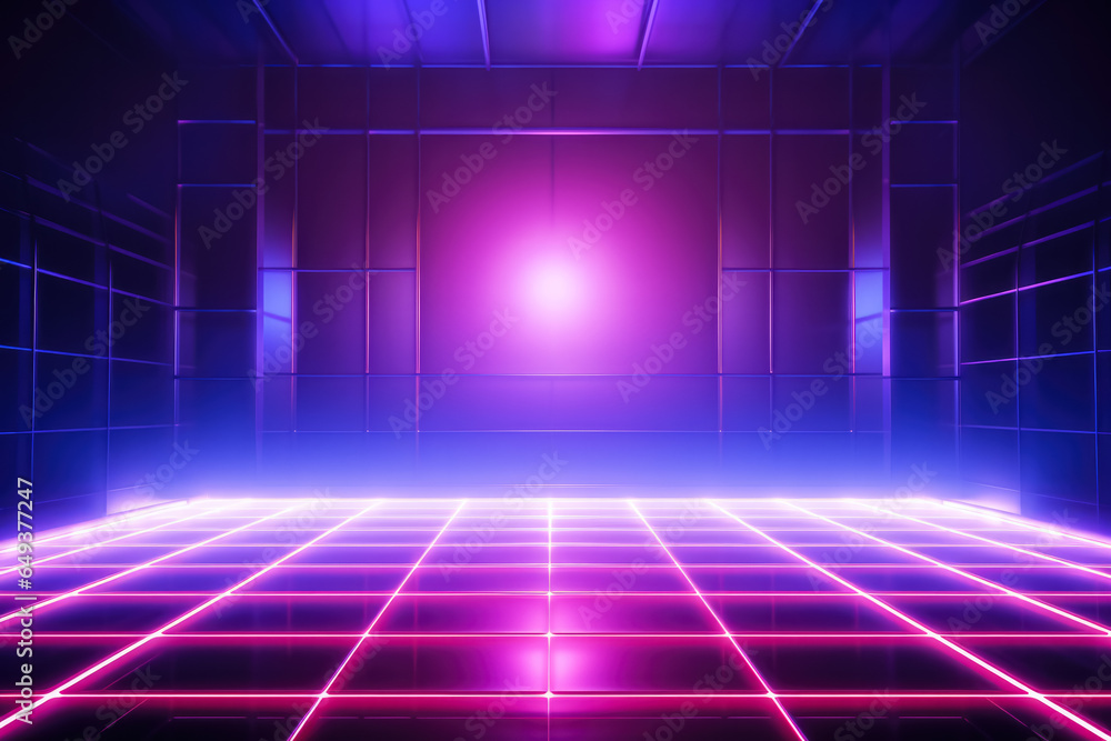 Aufkleber glowing neon grid in cyberspace background with empty space for text