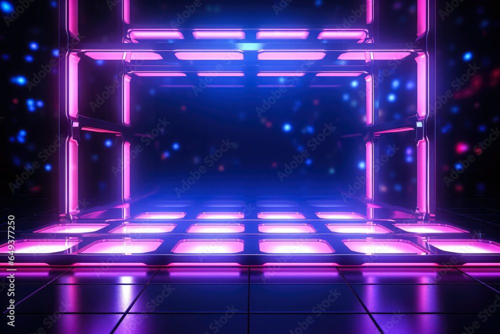 Aufkleber glowing neon grid in cyberspace background with empty space for text