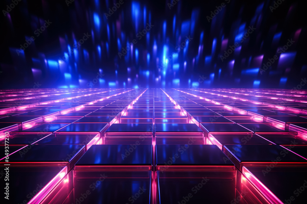 Aufkleber glowing neon grid in cyberspace background with empty space for text