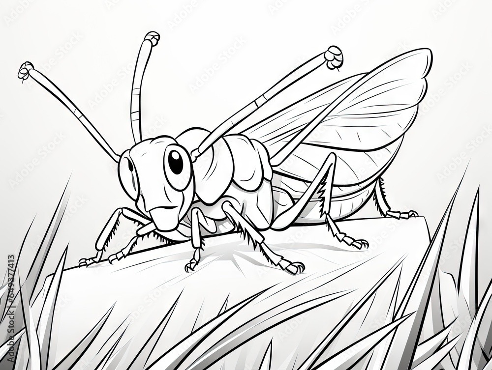 Poster a bug that is sitting on a piece of paper in the grass. generative ai