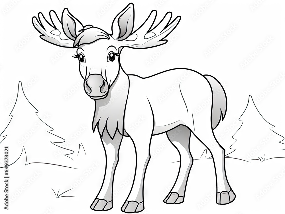 Poster a deer standing in the snow with trees in the background. generative ai