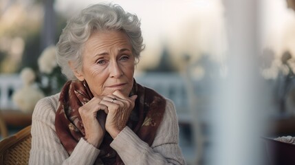 A sad and lonely old senior in her apartment. Generated AI - obrazy, fototapety, plakaty