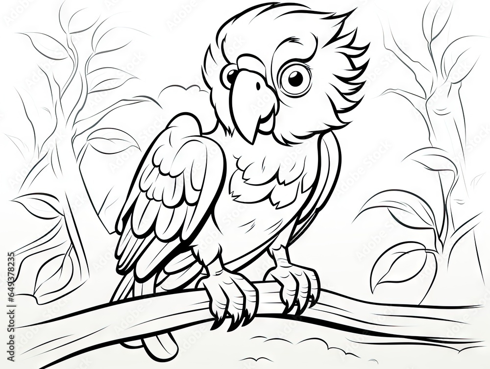 Poster a bird sitting on a branch with a tree in the background. generative ai