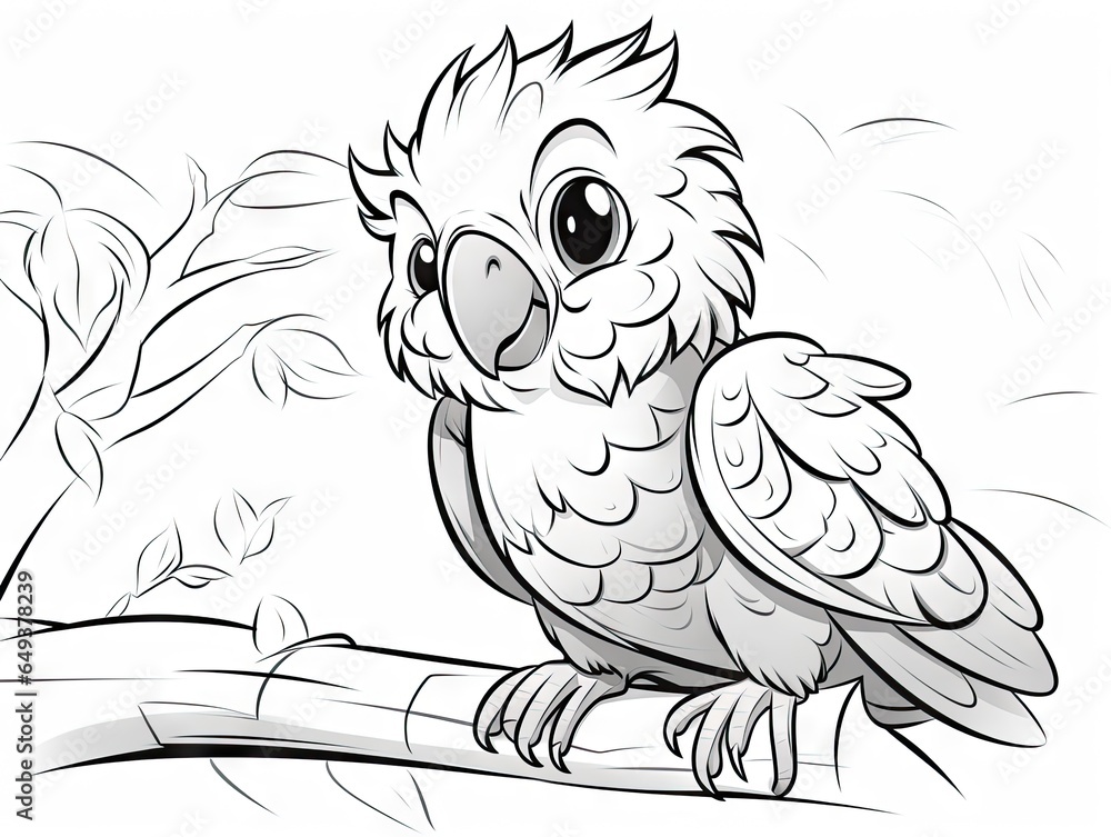 Poster a bird sitting on a branch with a tree in the background. generative ai