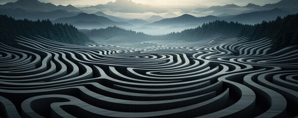 Twisted grid patterns creating a visually challenging optical illusion landscape 