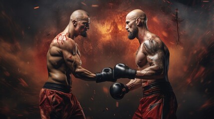 Fototapeta na wymiar The battle of two mixed martial arts fighters