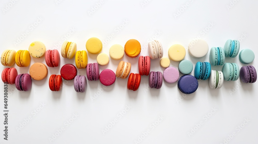Poster a group of macaroons sitting on top of each other. generative ai