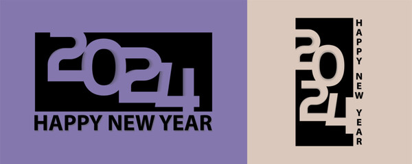 Naklejka premium Set of 2024 Happy New Year logo text design. Design typography logo 2024 for celebration and season decoration, banner. Retro style