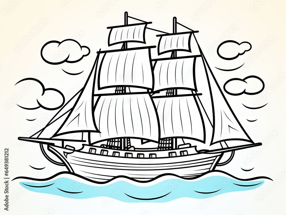 Poster a drawing of a sailboat in the ocean with clouds. generative ai