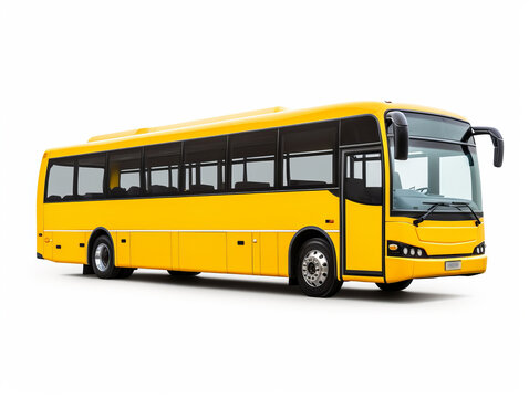 Yellow school modern bus isolated on white background.
