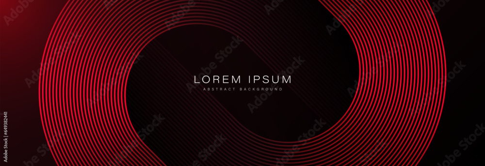 Poster abstract red glowing geometric lines on black background. modern shiny red diagonal rounded lines gr
