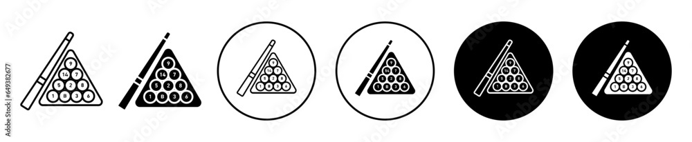 Aufkleber billiard icon. pool table with cue and ball in triangle shape symbol. snooker table sport game vecto