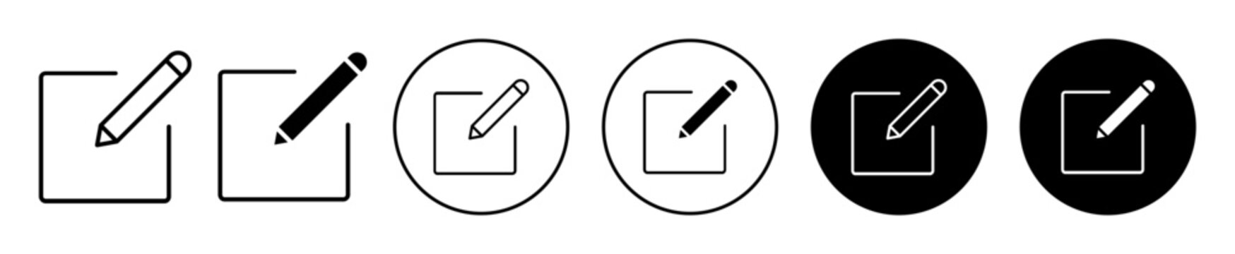 Edit icon. Online edit the document form symbol. Sign up website web app ui button vector. Pen and pencil with note sign.