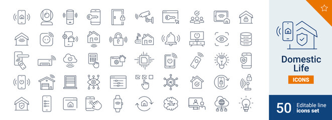 Domestic icons Pixel perfect. Security, home, camera, ....